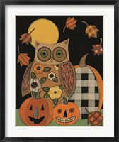 Floral Owl and Pumpkins Fine Art Print