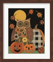 Floral Owl and Pumpkins Fine Art Print