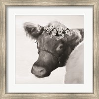 Brown Cow with Flowers Fine Art Print