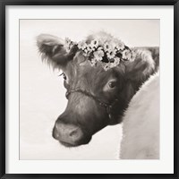 Brown Cow with Flowers Fine Art Print