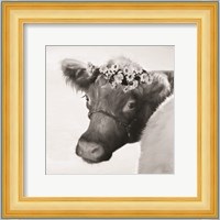 Brown Cow with Flowers Fine Art Print