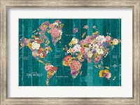 Botanical Floral Map Words Aqua Fine Art Print