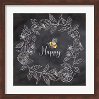 Bee Sentiment Wreath Black I-Happy Fine Art Print