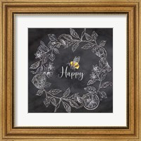 Bee Sentiment Wreath Black I-Happy Fine Art Print