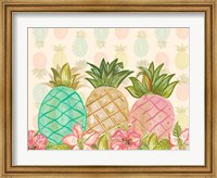 Pineapple Trio with Flowers Fine Art Print