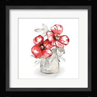 Red Florals In Watering Can II Framed Print