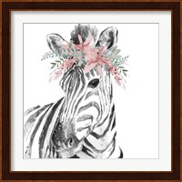 Water Zebra with Floral Crown Square Fine Art Print
