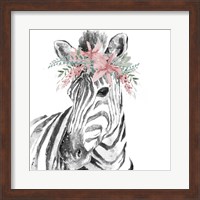 Water Zebra with Floral Crown Square Fine Art Print