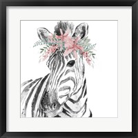 Water Zebra with Floral Crown Square Framed Print