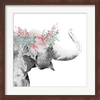 Water Elephant with Flower Crown Square Fine Art Print