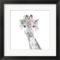 Water Giraffe with Floral Crown Square Fine Art Print