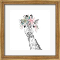 Water Giraffe with Floral Crown Square Fine Art Print