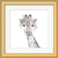 Water Giraffe with Floral Crown Square Fine Art Print