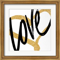 Gold Heart Black Script Love Fine Art Print