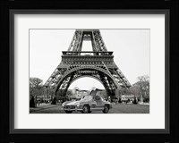 Roadster Under the Eiffel Tower (BW) Fine Art Print