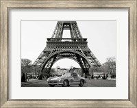 Roadster Under the Eiffel Tower (BW) Fine Art Print