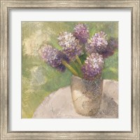 Purple Hyacinths in Vase Green Fine Art Print