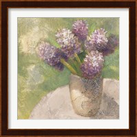Purple Hyacinths in Vase Green Fine Art Print