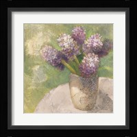 Purple Hyacinths in Vase Green Fine Art Print