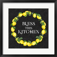 Live with Zest wreath sentiment I-Bless this Kitchen Framed Print
