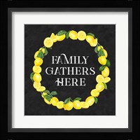 Live with Zest wreath sentiment II-Family Gathers Framed Print