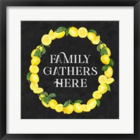 Live with Zest wreath sentiment II-Family Gathers Framed Print