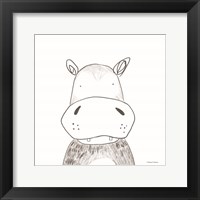 Hippo Line Drawing Framed Print