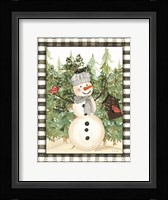 Snowman and Birdhouse Framed Print