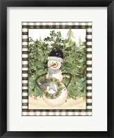 Snowman with Wreath Fine Art Print