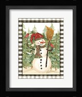 Snowman with Cardinals Framed Print
