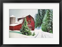 Winter Pines Red Barn Fine Art Print