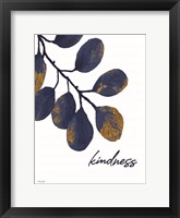 Kindness Navy Gold Leaves Framed Print