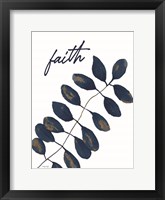 Faith Navy Gold Leaves Framed Print