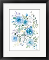 Lush Roses II Blue Framed Print