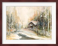 Cabin In Snowy Woods Fine Art Print