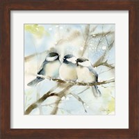 Three Chickadees in Spring Sq Fine Art Print