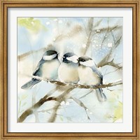 Three Chickadees in Spring Sq Fine Art Print