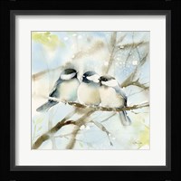 Three Chickadees in Spring Sq Framed Print