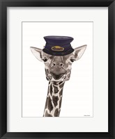 Train Conductor Giraffe Framed Print
