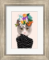 Cat With Flowers and Finch Fine Art Print