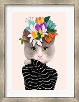 Cat With Flowers and Finch Fine Art Print