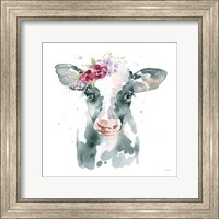 Floral Cow Pink Sq Fine Art Print