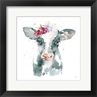 Floral Cow Pink Sq Fine Art Print