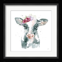 Floral Cow Pink Sq Framed Print