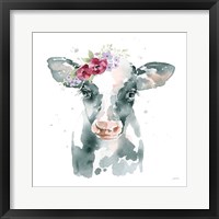 Floral Cow Pink Sq Framed Print