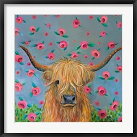 Highland Cow with Flowers Fine Art Print