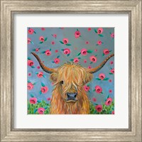 Highland Cow with Flowers Fine Art Print