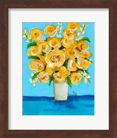 Yellow Flowers on Teal Fine Art Print