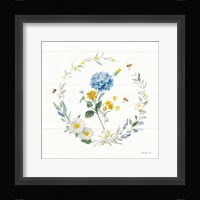 Bees and Blooms Flowers III with Wreath Framed Print