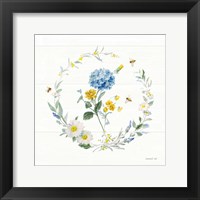 Bees and Blooms Flowers III with Wreath Framed Print